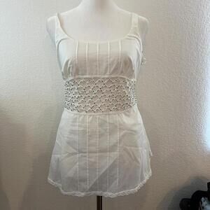 White cotton babydoll top with rhinestone detailing